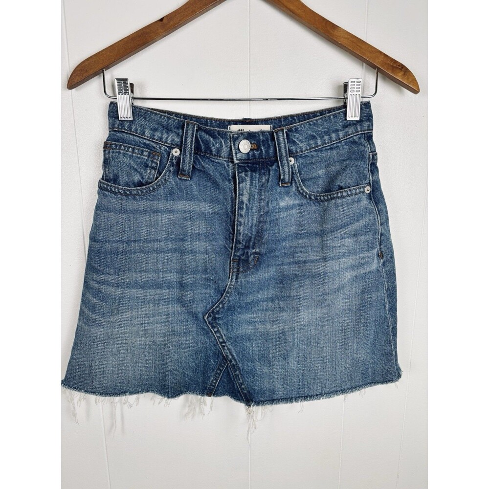Madewell Size 24‎ Denim A-Line Jean Mini Skirt Blue Pockets Raw Hem